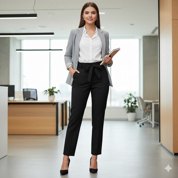 7th Ave New York & Co Straight Leg Belted Trousers - Picture 1 of 9